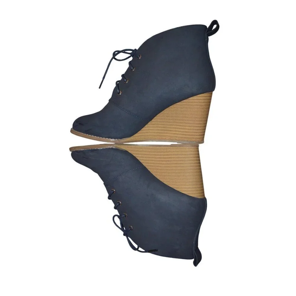Nautica Waterline Navy blue Lace Up Wedge Ankle Booties Women's Size 10 Coastal